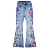 Women Flared Trousers Embroidered Jeans
