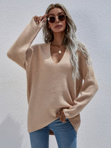 Solid Color Pullover Loose V-neck Sweater