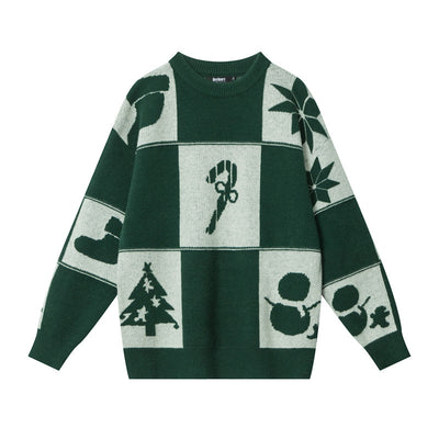 Christmas Pattern Jacquard Round Neck Sweater
