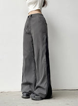 Side Zipper Contrast Color Split Casual Pants