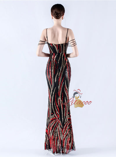 Spaghetti Straps Sequins Beading Prom Dress