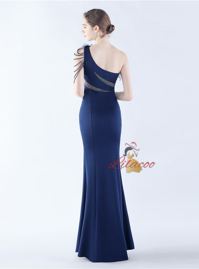 One Shoulder Split Beading Prom Dress