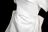 White Satin Pleats Bow Wedding Dress