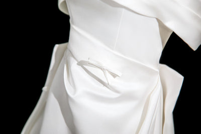 White Satin Pleats Bow Wedding Dress