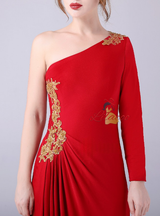 Red Long Sleeve Appliques Mother Of The Bride Dress