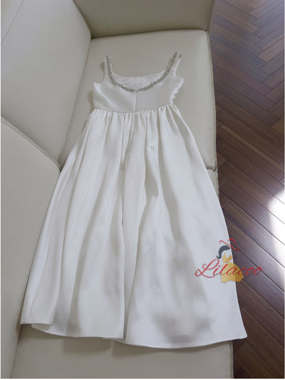 White Straps Beading Short Dress