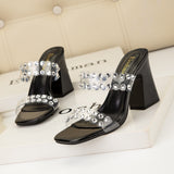 Thick High-heeled Rhinestone Transparent Sandals