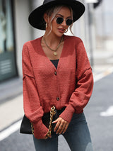 V-neck Button Solid Color Cardigan Sweater Coat