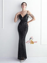 Spaghetti Straps Mermaid Beading Prom Dress