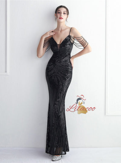 Spaghetti Straps Mermaid Beading Prom Dress