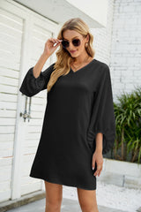 V-neck Bubble Sleeve Loose Dress
