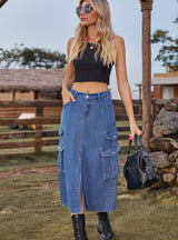 Elastic Waist Denim Casual Long Skirt