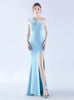 Mermaid One Shoulder Feather Split Prom Dress