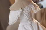 White Satin Off the Shoulder Wedding Dress