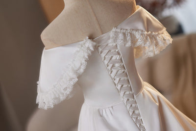 White Satin Off the Shoulder Wedding Dress