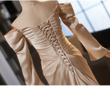 Champagne Mermaid Satin Pleats Wedding Dress