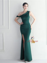 One Shoulder Split Prom Dress