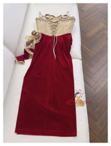 Velvet Lace Straps Pleats Prom Dress