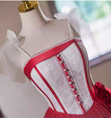 Red Tulle Sequins Straps Flower Homecoming Dress