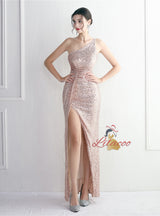Sequins One Shoulder Split Prom Dress