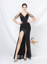 Spaghetti Straps Sequins Beading Porm Dress