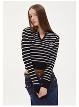 Pink Striped V-neck Lapel Top