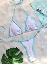 Sexy Patchwork Metal Accessories Pearl Swimsuit