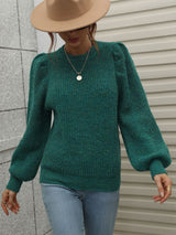 Spliced Round Neck Long Sleeve Pleated Loose Sweater