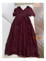 Burgundy Chiffon V-neck Pleats Prom Dress