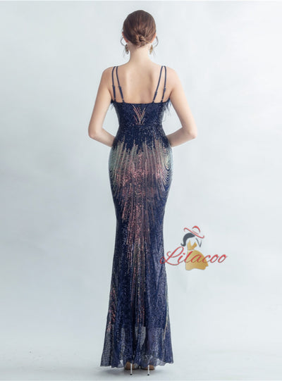 Spaghetti Straps Sequins Mermaid Prom Dress