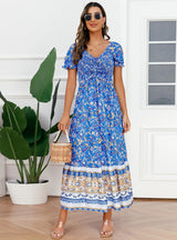 V-neck Puff Sleeves Drawstring Dress