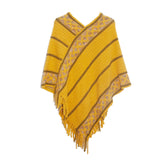 Striped Solid Color Tassel Knitted Cloak Shawl