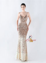 Spaghetti Straps Mermaid Sequins Prom Dress