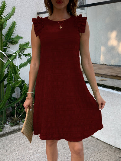 Solid Color Wooden Ear Casual Sleeveless Dress