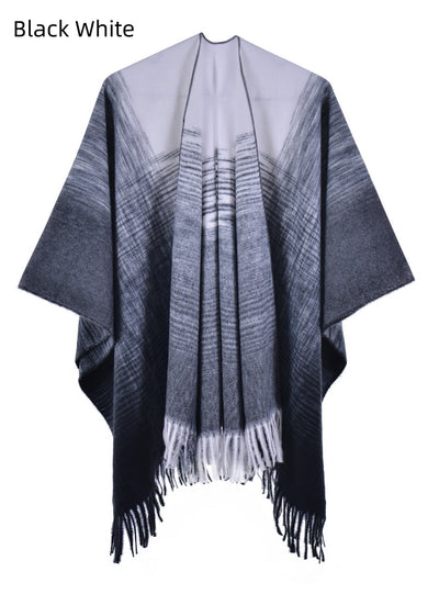 Gradient Knitted Split Cloak Shawl