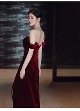 Burgundy Mermaid Velvet Sequins Pleats Prom Dress