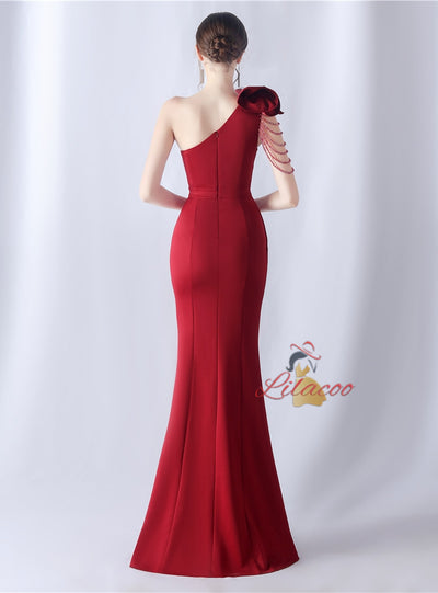 One Shoulder Split Beading Prom Dress