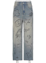 Star Graffiti Blue High-waisted Jeans
