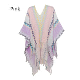 Ethnic White Knitted Split Tassels Shawl