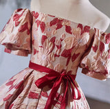 A-Line Flower Puff Sleeve Homecoming Dress
