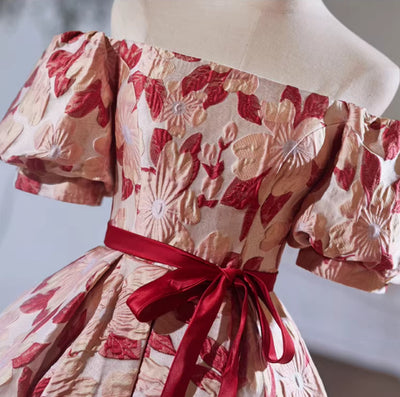 A-Line Flower Puff Sleeve Homecoming Dress