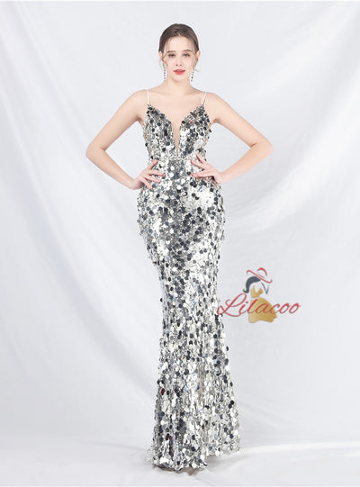 Mermaid Sequins Spaghetti Straps Prom Dress