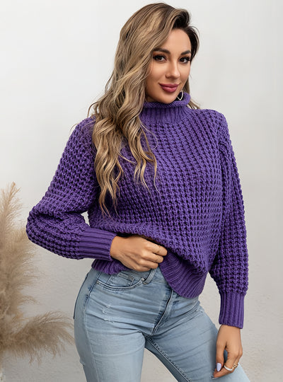 High-necked Pullover Loose Solid Color Sweater