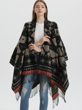 Geometric Split Shawl Thickened Warm Cloak