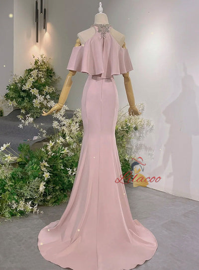Mermaid Halter Beading Crystal Prom Dress