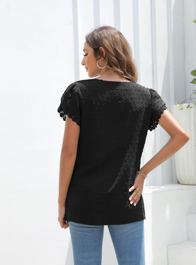 Spliced Sleeve V-neck Short-sleeved Chiffon Shirt