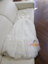 White Tulle Halter Embroidered Dress