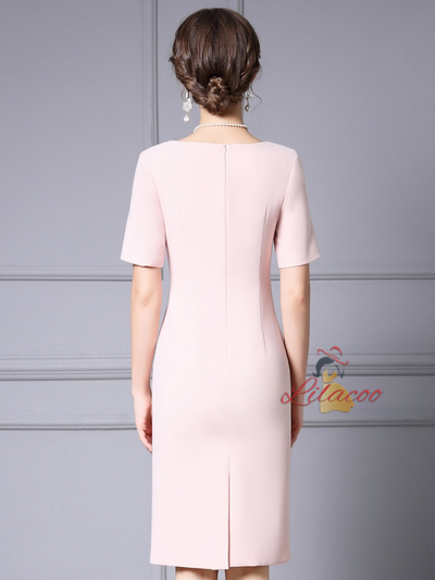 Fuchsia Short Sleeve Beading Mother Of The Bride Dress