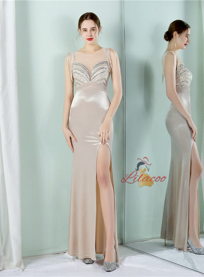 Mermaid Velvet Beading Split Prom Dress