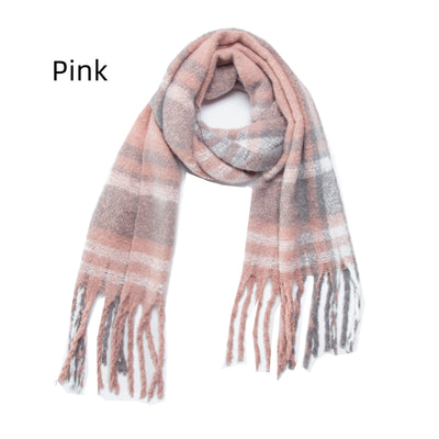 Women Plaid Fringed Scarf